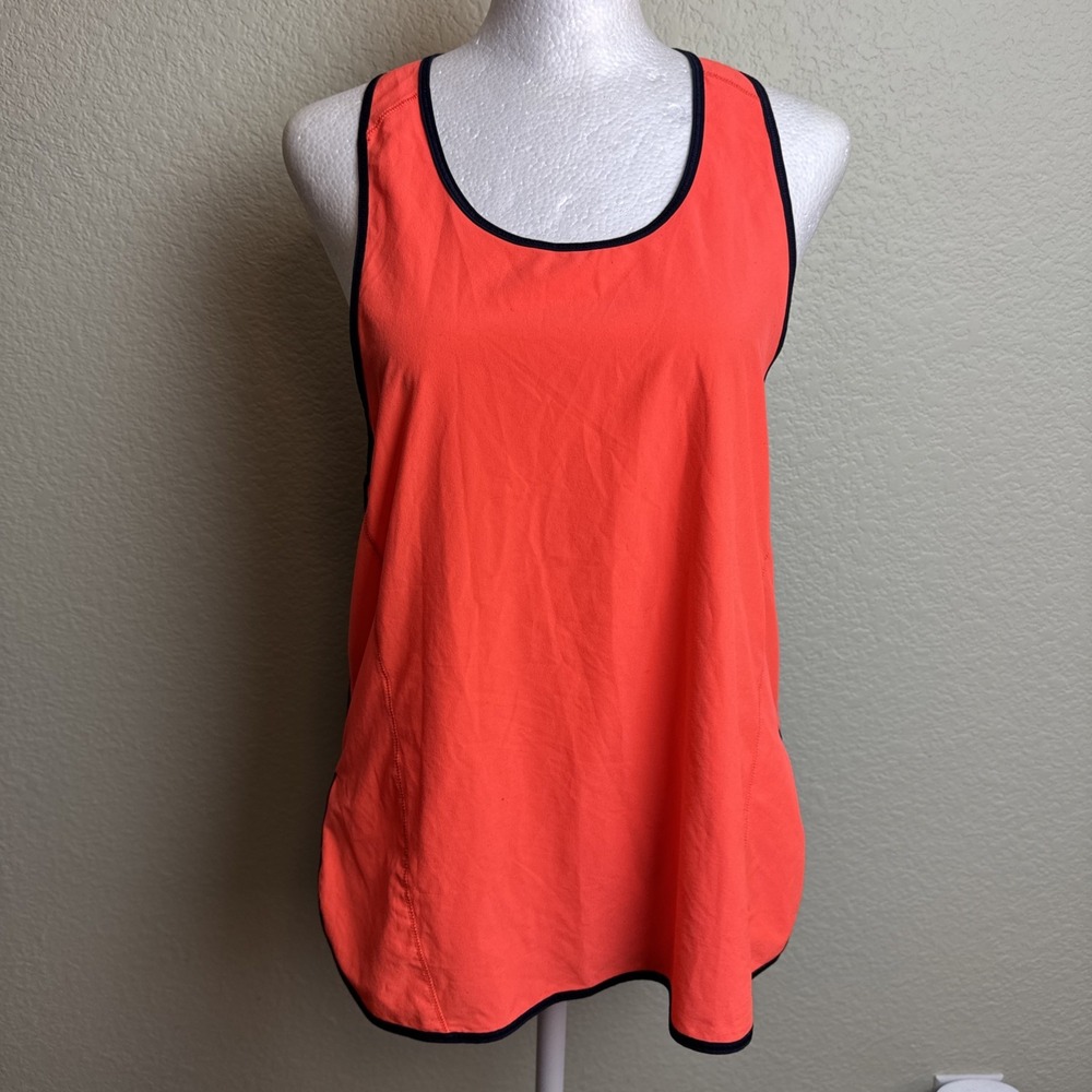 Lululemon Racerback Tank Top Neon Orange Black Colorblock Mesh Pleated Back S/M